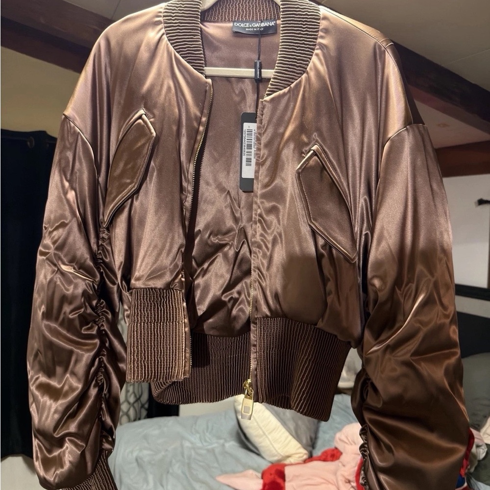 Dolce & Gabbana Women's Satin Brown Bomber Jacket